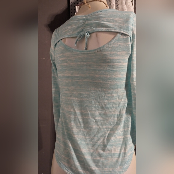 Flattering yoga type shirt so Brand Robin's egg glitter saying long sleeve gym - Picture 3 of 7